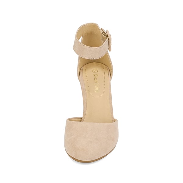 Round Toe Chunky Heel Pumps - NUDE SUEDE - 2